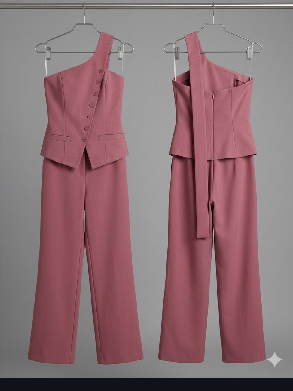 Fashion Nova One-Shoulder Wide-Leg Jumpsuit in Mauve Pink